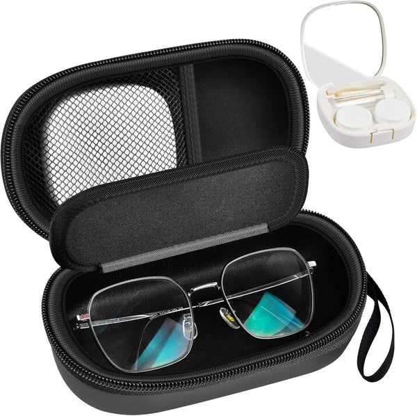 Portable 2 in 1 Contact Lens Case and Glasses Case, Traveling Holder with Soak Storage Kit Included