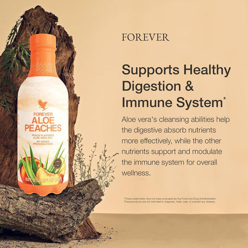 Immunity 33.8 oz (2-Pack) Forever Living - Aloe Peaches - Pure Aloe with Real Peach Flavor - Supports Digestion