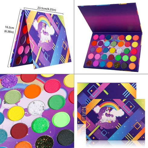 Afflano Neon Eyeshadow Palette, Colorful High Pigmented Rainbow Eyeshadow Matte Shimmer Glitter for Bright Makeup