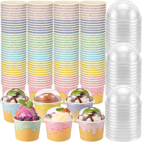 Jingmore 120 Pack 4 oz Ice Cream Paper Cups with Lids Disposable Ice