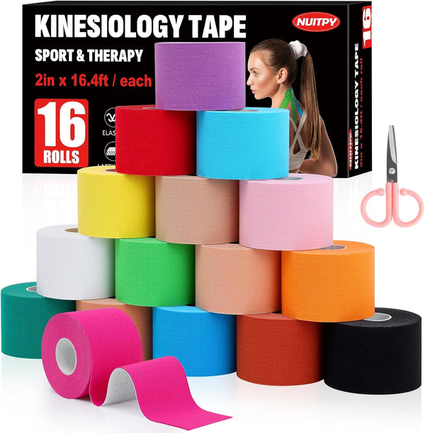 NUITPY 16 Rolls Kinesiology Tape, 16 Colors 2 inch x 16.4 Feet Waterproof