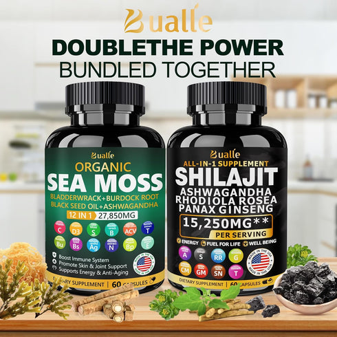 Sea Moss and Shilajit Bundle, 60 Count with Sea Moss, Black Seed Oil, Ashwagandha, Ginger & Shilajit, 2 Pack