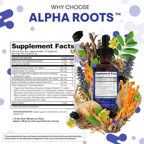Tongkat Ali Liquid Drops Shilajit, Ashwagandha, Turkesterone, Fadogia Agrestis, Magnesium, Irish Sea Moss, and Zinc
