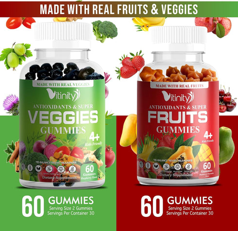 Real Fruit & Veggie Gummies - Superfood Vegetable Vitamin Supplement for Women, Men, Kids (30-Day Supply)