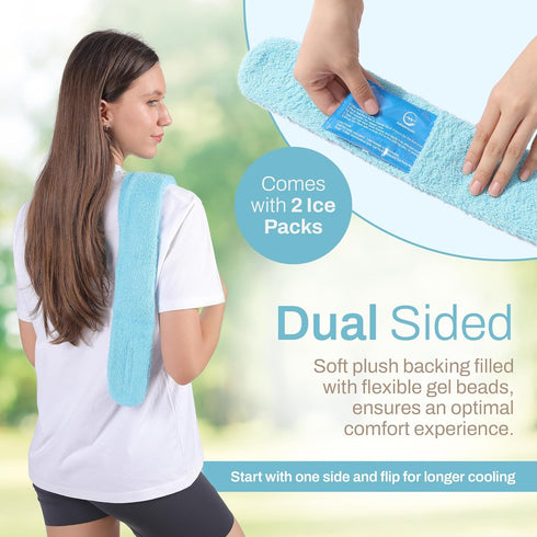 Cooling Towel with 2 Soft Gel Ice Pack Inserts, Multi-Purpose Compression Wrap for Neck, Legs, Arms, Shoulders, Ideal
