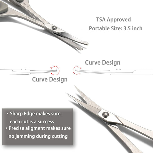 PAFASON Stainless Steel Mustache Beard Facial Nose Hair Trimming Scissor Set with Safety Cover, Grey