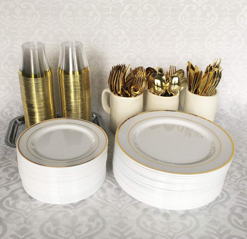 120 Piece Gold Plastic Silverware Set, Reusable & Recyclable Cutlery for Weddings and Parties (40 Forks, 40 Spoons, 40