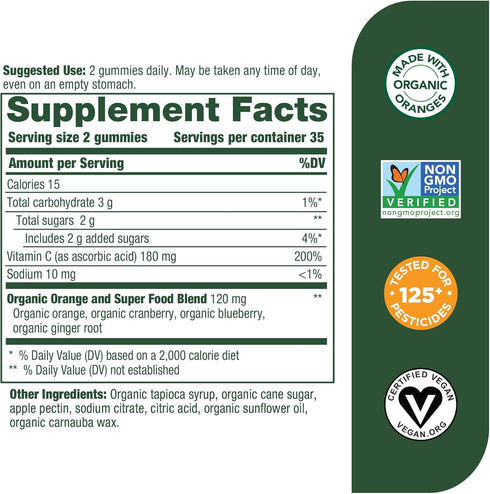 MegaFood C Defense Daily Immune Support Supplement - Chewable Vitamin C Gummies, Tangy Citrus Flavor, Made with Real Food Like Orange & Cranberry, Vegan, Gluten-Free - 70 Gummy Vitamins, 35 Servings