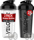 2 Pack 28 oz Protein Shaker Bottles - Leak Proof Shaker Cups for Protein Mixes with 2x Wire Whisk, Black & Transparent