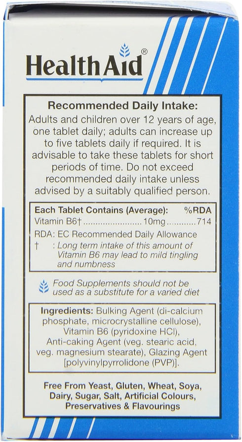 Health Aid Vitamin B6 (Pyridoxine HCl) 10mg, 100 Tablets