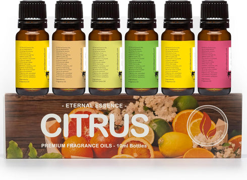 Set 6 10ML Eternal Essence Oils Citrus of Premium Fragrance Oils - Lemon Grass, Blossom, Sugar, Lime, Grapefruit