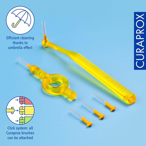 Curaprox CPS 09 Prime Start Interdental Brushes Set, 5 Brushes + 2 Holders, 0.9 mm Diameter, Yellow for Effective