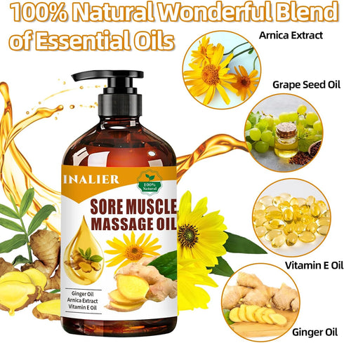 INALIER Sore Muscle Massage Oil,Gift for Husband Dad Boyfriend,Relaxing Massage Oil,Arnica Oil,Massages Oil for Massage