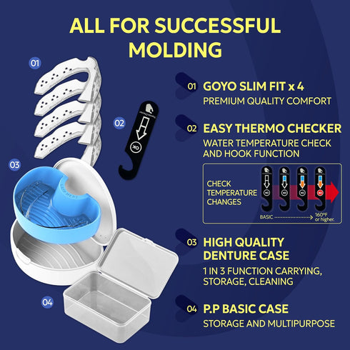 GOYO Slim FIT Pack of 4 Mouth Guard for Clenching Teeth at Night, Thermo Checker & Dental Case, Custom-Fit Bruxism Guard