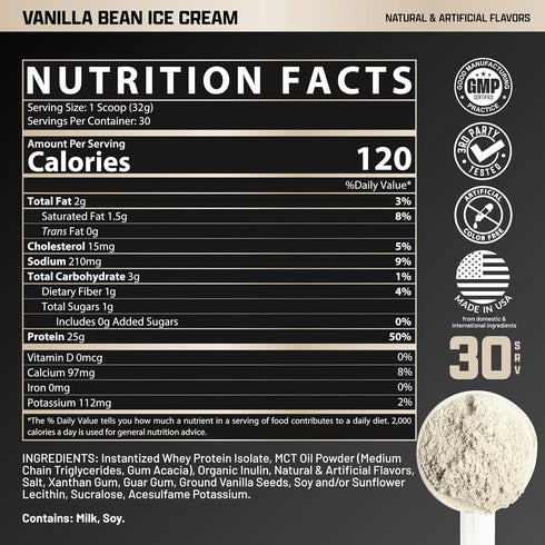 Nutrex Research IsoFit Vanilla Whey Isolate Protein Powder, 30 Servings, Muscle Recovery