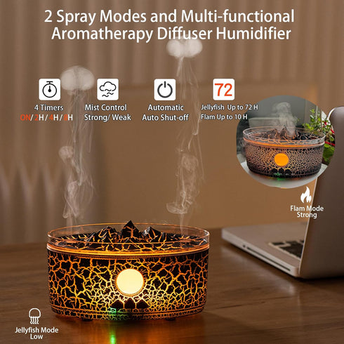 Paxeer Humidifier,300ml 4 3 Flame Fire Essential Oil Diffuser Aromatherapy Diffuser with Remote Control, Auto Shut-Off