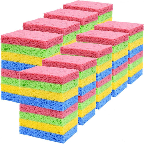YoleShy 72 Pack Sponges Kitchen Natural Compressed Cellulose Sponges Bulk Non Scratch for