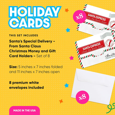 Set 8 Big Dot of Happiness Santa's Special Delivery - From Santa Claus Christmas Money and Gift Card Holders