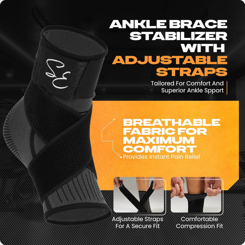 1 Pair Ankle Brace with Ankle Strap for Men & Women: Plantar Fasciitis Relief, Ankle Support, Neuropathy Pain Relief, Achilles Tendonitis, Ankle/Foot Compression Sleeve Wrap