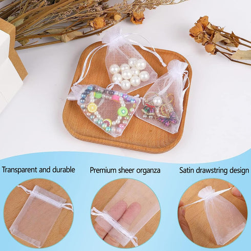 50Pcs White Organza Bags, 3x4 Inch Sheer Wedding Party Favor Bags with Drawstring