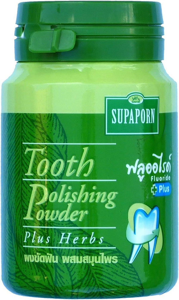 Set of 2 Bottles Supaporn Tooth Polishing Powder Thai Toothpaste Plus Herb Freshen Breath 90g.
