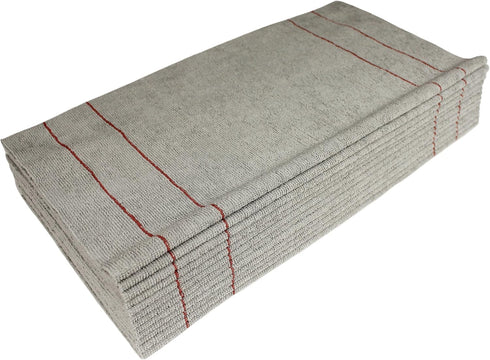 Microfiber Towel, Silver with Red Stripes, 16 by 16 Inches, Pack of 12