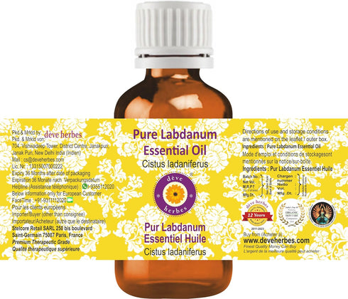 Deve Herbes Pure Labdanum Essential Oil (Cistus ladaniferus) Natural Therapeutic Grade Steam Distilled 30ml (1 oz)