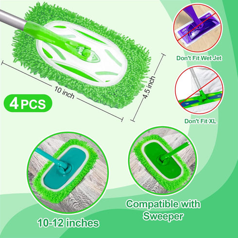 RAINFLOW 4PCS Microfiber Mop for Sweeper - Reusable Mop Pads Refill Sweeping Mopping Pad Dust Mops for Hardwood Floors