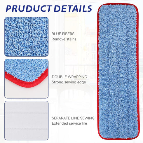 Microfiber Mop Pads for Rubbermaid Commercial 18 Inch & 17 Inch Mop - 12 Pack Reusable Wet & Dry Replacement
