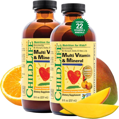 CHILDLIFE Essentials Kids Multivitamin & Mineral, Liquid Multivitamin for Toddler & Baby, Natural Orange & Mango, 8 Fl