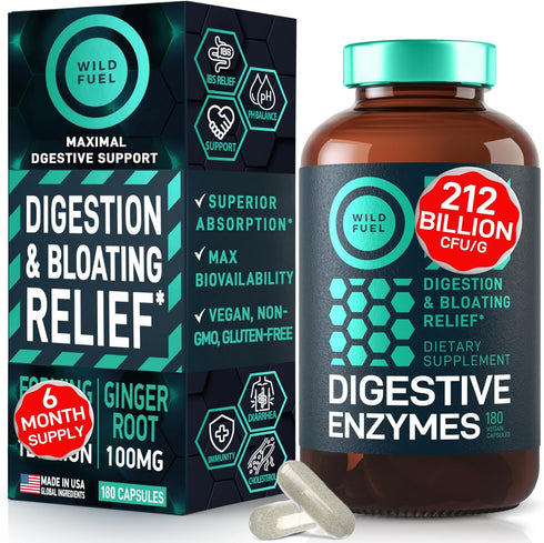 Digestive Enzymes with Probiotics and Prebiotics - Vegan Supplement for Gut Health & Digestion Support - 180 Caps