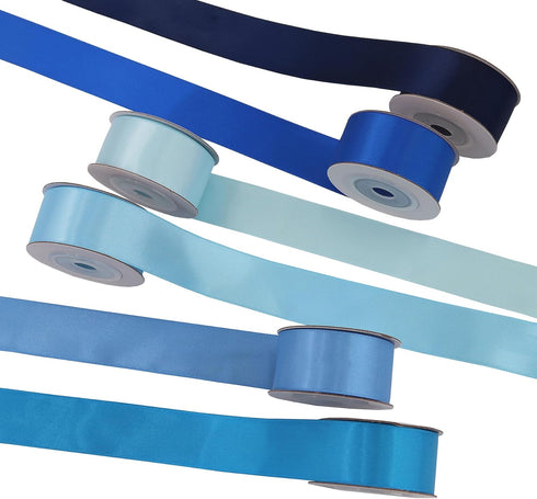 Double Face Blue Satin Ribbon for Gift Wrapping Wedding Gift Ribbon Baby Shower Boy 6 Colors Satin Ribbon 1" X 5 Yard Each Total 30 Yds Per Package by BAORJCT