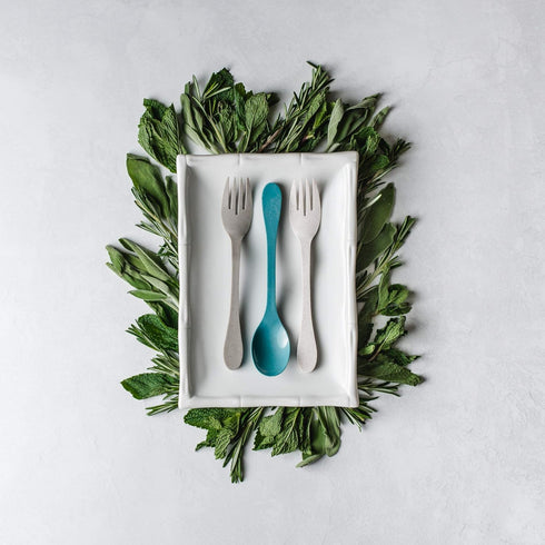 Knork Eco Spoon Cutlery Set, 12 Piece Bamboo Reusable Flatware (12 Eco Spoons) in Blue