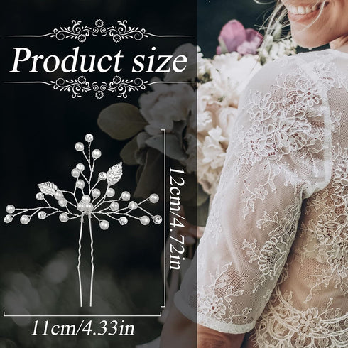 WILLBOND 8 Pcs Bride Wedding Pearls Hair Pins - Bridal Leaf Flower Wedding Hair Accessories Rhinestone Bridesmaid U