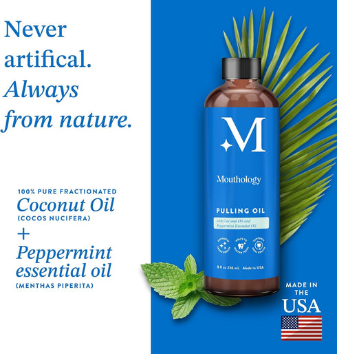 Coconut Oil Pulling for Teeth and Gums (Made in USA), Whitening Pulling Oil Coconut Mint Mouthwash for Fresh Breath, 8oz
