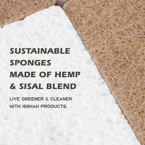 Plant-Based Kitchen Sponges, Eco-Friendly Biodegradable Sisal Hemp Sponges for Dishes, 12 Count