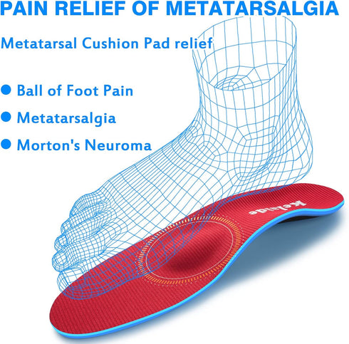 Orthotics Arch Support Insoles for Metatarsalgia - Mortons Neuroma Inserts Relief for Flat Feet, Plantar Fasciitis (Red