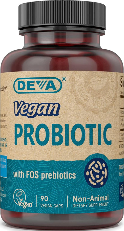 DEVA Vegan Probiotic with FOS Prebiotics, 90 Capsules, 2 Billion CFU, Non-Dairy, Gluten Free, Naturally Shelf Stable