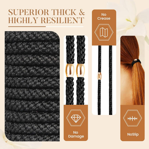 No Damage Hair Ties, 10PCS Elastic Ponytail Holders for Thick Hair, Braided Hair Bands for Women & Girls - Black