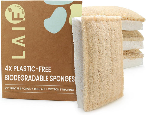 Natural Kitchen Sponges Eco-Friendly, Compostable Dish Sponges Loofah & Cellulose Scrubbers Plastic-Free,