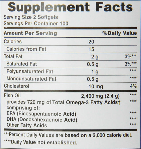 Nature's Bounty Fish Oil Dietary Supplement - 360mg Omega-3, Supports Heart Health, 1200mg, 200 Softgels (Pack of 2)