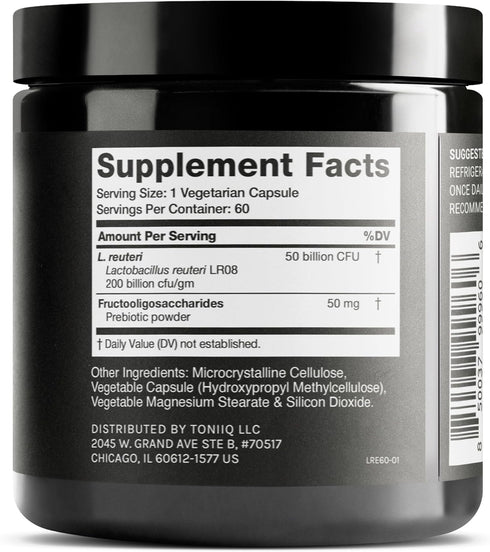 Toniiq 50 50mg Count 60 60 Billion CFU Lactobacillus Reuteri Probiotic per Serving - L Reuteri Probiotics - Highest CFU