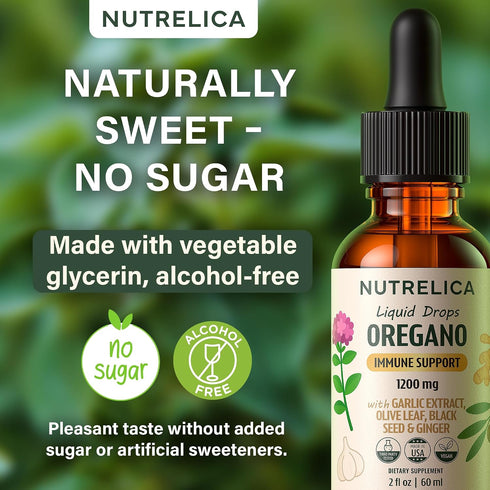 Immune 1200mg, Oregano Oil with Garlic Extract, Olive Leaf, Black Seed Oil & Ginger Support & Wellness No Sugar