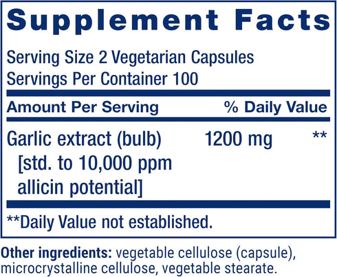 Immune 200 Life Extension Optimized Garlic, standardized Capsules for Heart Health, Support, Cellular detoxification