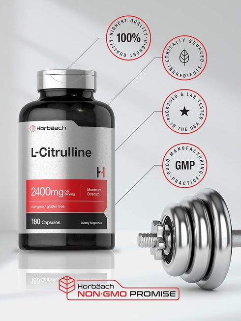Horbaeach L Citrulline Capsules 2400mg, 180 Count, Maximum Strength Free Form Amino Acid, Non-GMO, Gluten Free