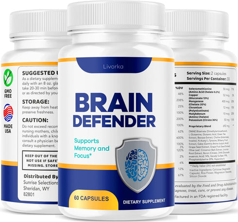 LIVORKA 60 1 Brain Defender - Official Brain Defender Supplement Advanced Pills, Natural Brain and Memory Support