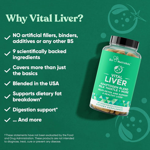 Vital Liver Cleanse Detox & Repair - 60 Vegetarian Soft Capsules for 9-in-1 Liver Support with Milk Thistle, Artichoke