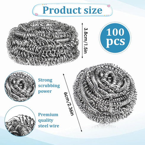 SHENLIU 100 15 Pieces Steel Wool Scrubber, Gram Metal Scourers Stainless Steel Scrubber Bulk for Cleaning Kitchen