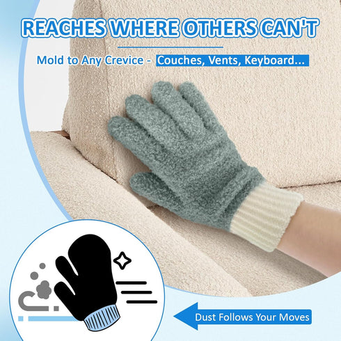 MIG4U Microfiber Dusting Gloves - House Cleaning Glove for Blinds, Windows, Furniture, Reusable Lint-Free Gray 2 Pairs