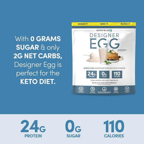 Designer Wellness Designer Egg - Natural Egg Yolk & Egg White Protein Powder, Classic Vanilla, 12.4 Ounce